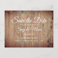 Rustic Wood Panels Rainbow Confetti Save the Date