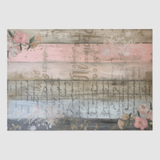 Rustic Wood, Pastel Flowers Decoupage Tissue Paper