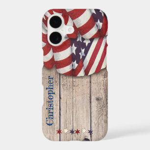 Rustic Wood Patriotic Red White Custom Name Case-M