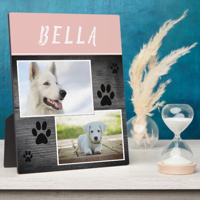 Rustic Wood Paw Print Pet Dog 2 Photo Plaque (Side)