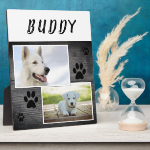 Rustic Wood Paw Print Pet Dog 2 Photo Plaque