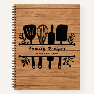 Rustic Wood Personalised Cookbook Family Recipes Notebook