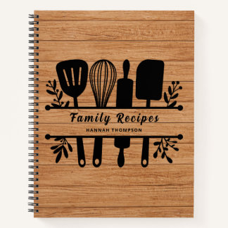 Rustic Wood Personalised Cookbook Family Recipes Notebook
