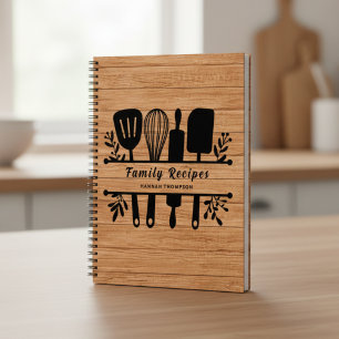 Rustic Wood Personalised Cookbook Family Recipes Notebook
