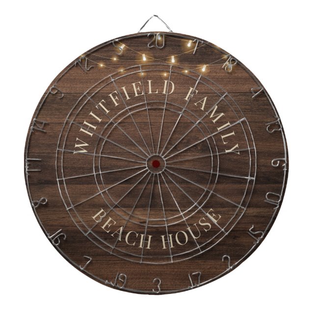 Rustic Wood Personalised Family Beach House Dartboard (Front)
