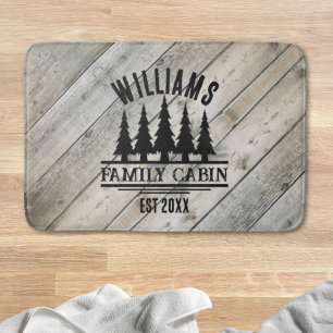 Rustic Wood Personalised Family Cabin Name Est Bath Mat