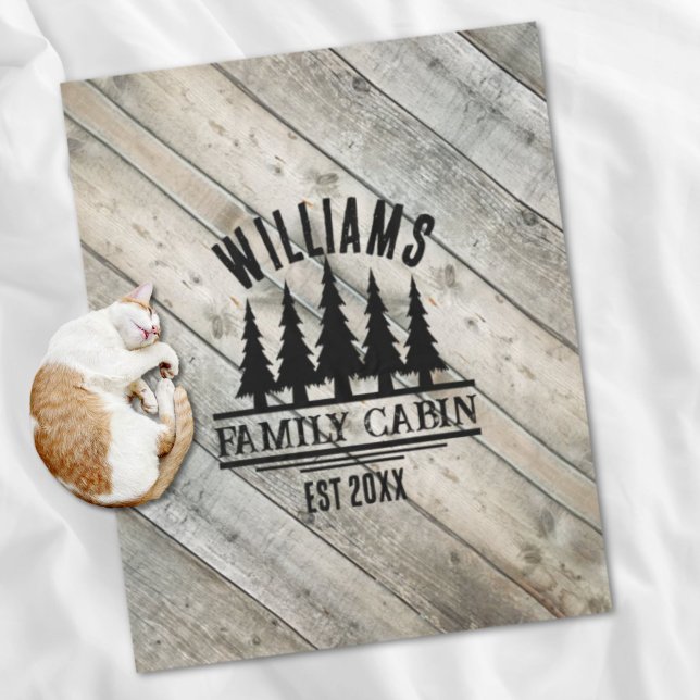 Rustic Wood Personalised Family Cabin Name Est Fleece Blanket (Rustic Wood Personalized Family Cabin Name Est Fleece Blanket)
