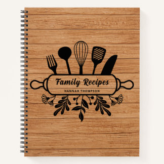 Rustic Wood Personalised Favourite Family Recipes Notebook