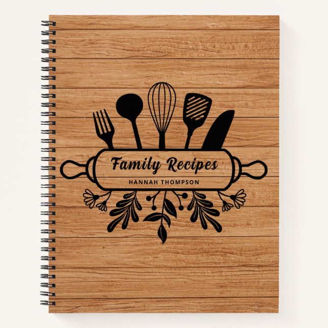 Rustic Wood Personalised Favourite Family Recipes Notebook (Front)