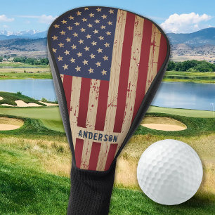 Rustic Wood Personalised Patriotic American Flag G Golf Head Cover