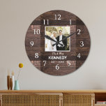 Rustic Wood Personalised Photo Wedding Anniversary Large Clock<br><div class="desc">Wedding clocks to personalise with the couple's photo and last name. The rustic wood background adds a country chic look. A great gift for weddings, anniversaries,  and new home housewarming .</div>