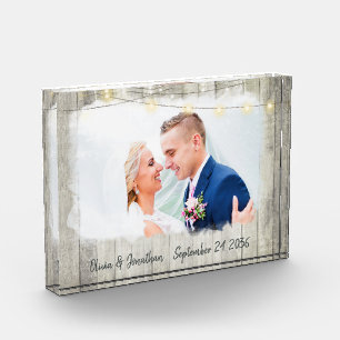 Rustic Wood Personalised Photo Wedding Keepsake Block