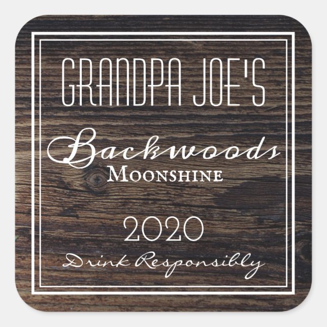 Rustic Wood Personalised Square Sticker (Front)