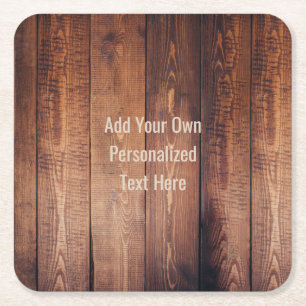 Rustic wood Personalised Text Square Paper Coaster