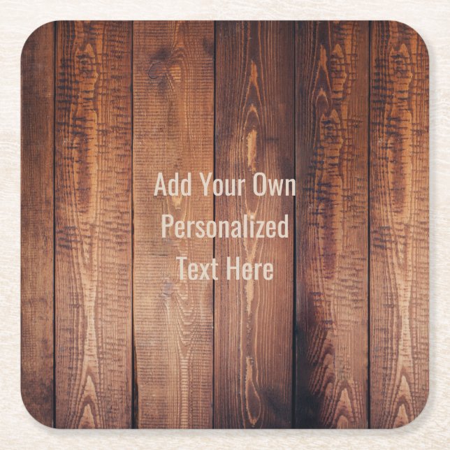 Rustic wood Personalised Text Square Paper Coaster (Front)