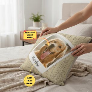 Rustic Wood Personalized Pet Photo Pillow for Mom