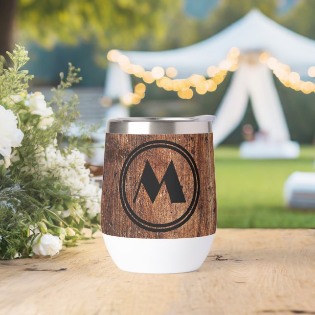 Rustic wood personalized thermal tumbler (Wedding)
