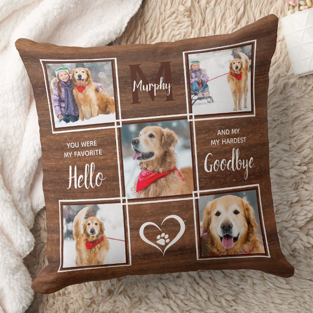 Rustic Wood Pet Memorial Keepsake Photo Collage Cushion (Creator Uploaded)