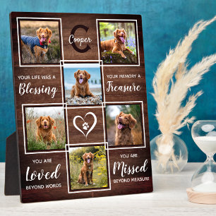 Rustic Wood Pet Memorial Unique 6 Photo Collage Plaque