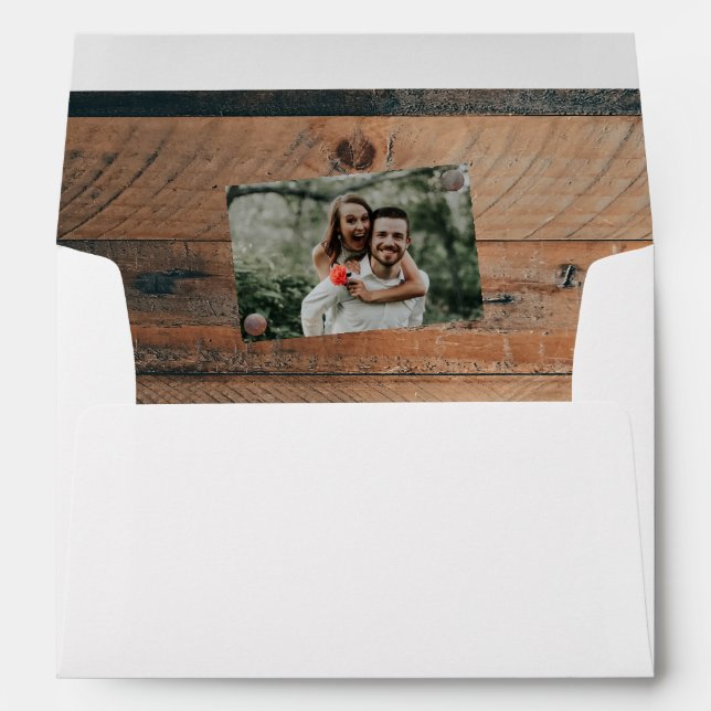 Rustic Wood Photo 5x7 Wedding Invitation Envelope (Back (Bottom))