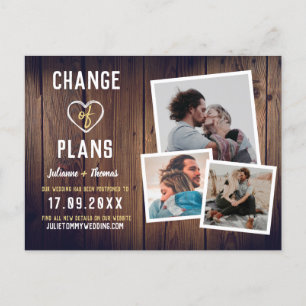 Rustic Wood Photo Collage Elegant Change of Plans Announcement Postcard