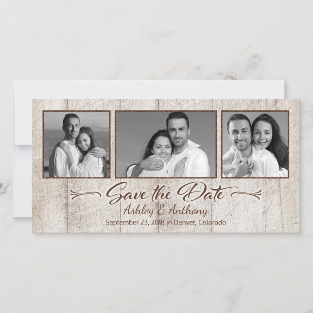 Rustic Wood Photo Collage Wedding Save the Date (Front)