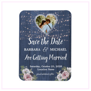 Rustic Wood Photo Floral Wedding Save the Date    Magnet