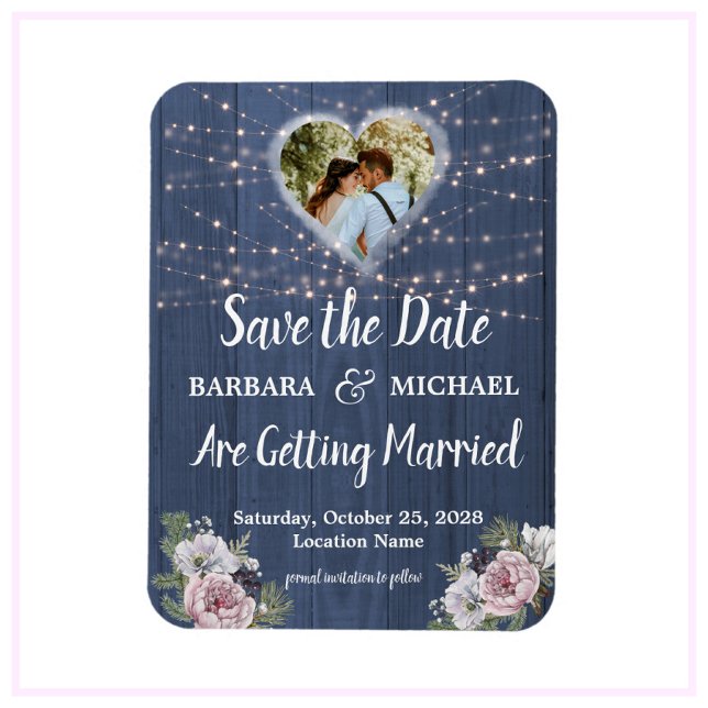 Rustic Wood Photo Floral Wedding Save the Date    Magnet (Creator Uploaded)