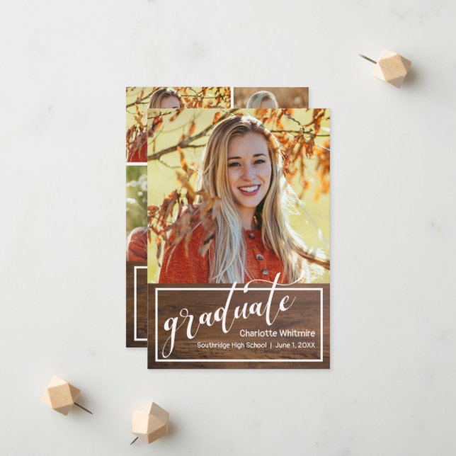 Rustic Wood Photo Graduation Announcement Invite (Front/Back In Situ)