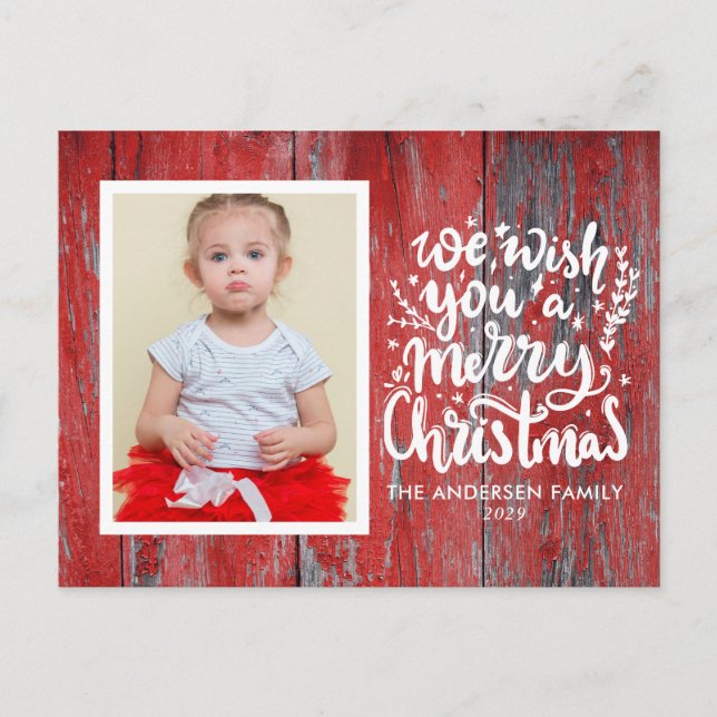 Rustic Wood Photo Merry Christmas Card  (Front)