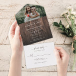 Rustic Wood Photo Outdoor Wedding All In One Invitation<br><div class="desc">Rustic Wood Photo Outdoor Wedding All in One Invitation. Perfect for a backyard wedding,  boho wedding,  or rustic wedding. Just upload your own photo to change the image and edit the details.</div>