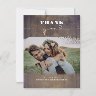 Rustic Wood Photo Overlay Wedding Thank You