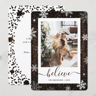 Rustic Wood Photo Snowflake Holiday Card