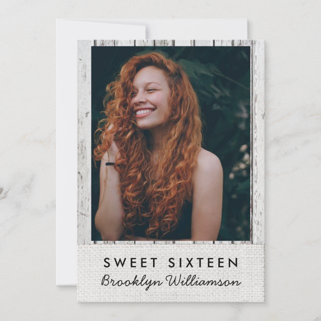 Rustic Wood Photo Sweet 16 Birthday Invitation (Front)