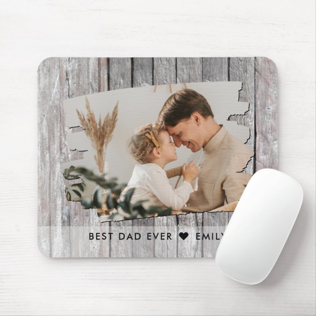 Rustic Wood Photo Template Best Dad Ever  Mouse Pad (With Mouse)