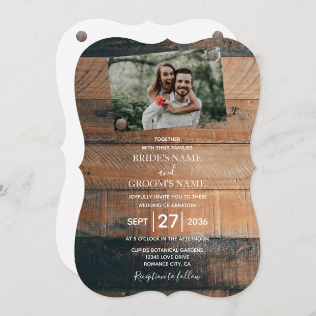 Rustic Wood Photo Wedding Invitations (Front/Back)