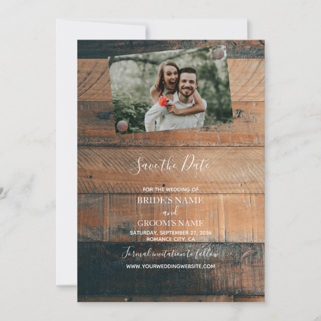 Rustic Wood Photo Wedding Save The Date (Front)