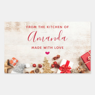 Rustic Wood Photo with Christmas Items Kitchen Rectangular Sticker