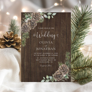 Rustic Wood Pine Cone Winter Wedding Invitation