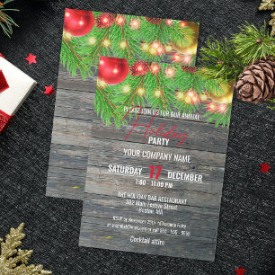 Rustic Wood Pine Corporate Christmas Party Invitation