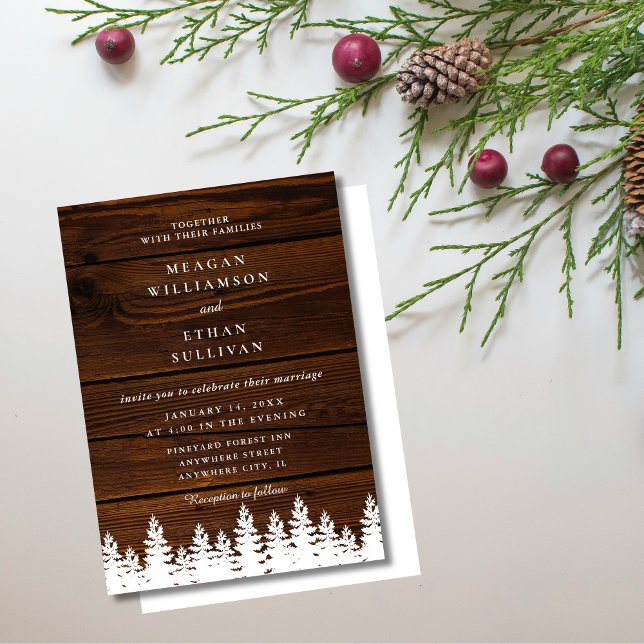 Rustic Wood Pine Trees Fall Autumn Winter Wedding  Invitation (rustic wood pine trees fall autumn winter wedding invitations)