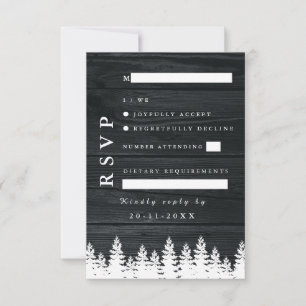 Rustic Wood Pine Trees Fall Autumn Winter Wedding  RSVP Card