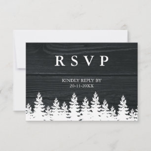 Rustic Wood Pine Trees Fall Autumn Winter Wedding  RSVP Card