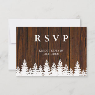 Rustic Wood Pine Trees Fall Autumn Winter Wedding RSVP Card