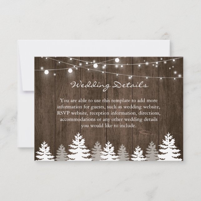 Rustic Wood Pine Trees Wedding Details Card (Front)