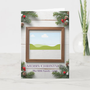 Rustic Wood Pinecone Berry Family Photo Christmas Card