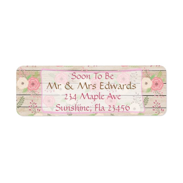 Rustic Wood Pink and Tan Flowers Address Labels (Front)