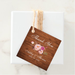 Rustic Wood Pink Blush Floral Wedding Thank You Favour Tags