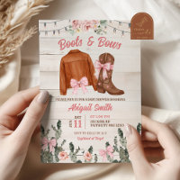 Rustic Wood Pink Boots and Bows Baby Shower