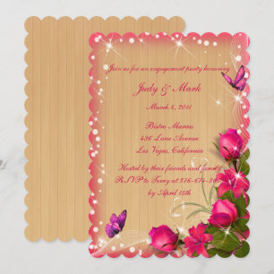 Rustic Wood Pink Floral Butterfly Engagement Party Invitation